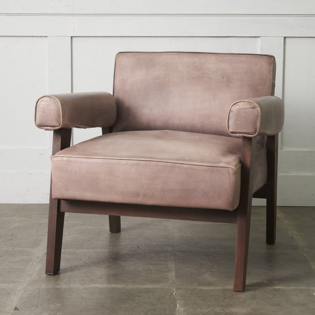 Pierre Jeanneret アームソファ 本革 1人掛け ヴィンテージ 肘掛け 椅子 イージーチェア ラウンジチェア モダン リプロダクト 95979