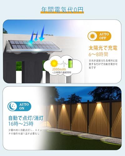 YiLaie ソーラーライト 屋外 IP67防水 2000mAh大容量バッテリー LEDガーデンライト 自動点灯/消灯 高輝度 庭 ライト ソーラー 取付簡単 電気代0 ガーデン/壁掛け/庭先/表玄関/駐車場 電球色/昼白色/昼光色 3種類の照明色を調節可ts