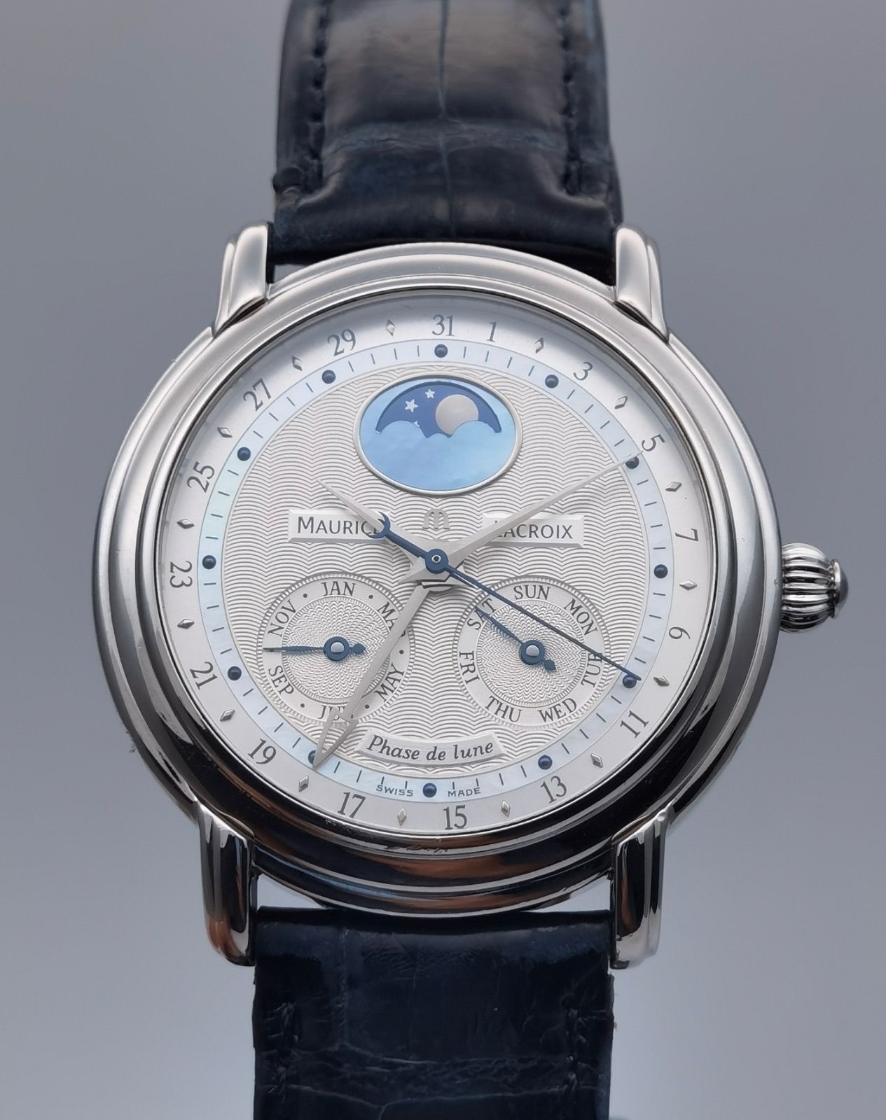 中古 モーリスラクロア MAURICE LACROIX マスターピース ムーンフェイズ MP6138 250本限定 デイデイト SS シルバー 自動巻き メンズ 腕時計