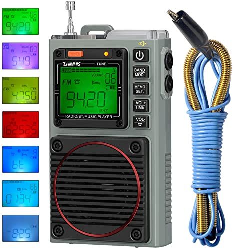 ZHIWHIS ラジオ小型防災 Bluetoothスピーカー MicroSDカード対応 FM/中波/短波/VHF/ワイドFM 懐中電灯 SOSアラーム ラジオ録音/7種類のバックライト色/APPコントロール/タイマー/目覚まし時計/USB-C 0fcabc13