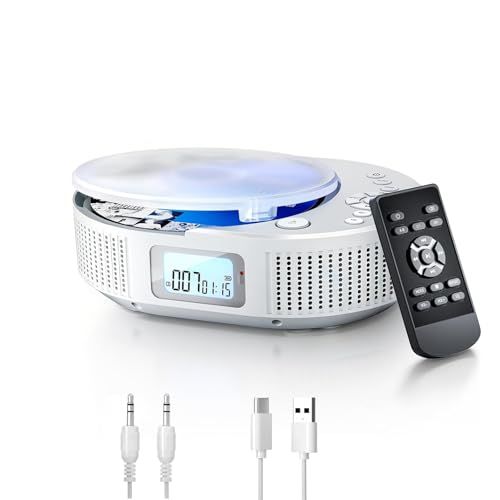 ポータブルCDプレーヤー FELEMAN CDプレーヤー Bluetoothスピーカー内蔵 2000mAh充電式バッテリー搭載 CDラジオ 定時OFF機能 LEDディスプレイ 防塵透明カバー付き 1台多役Bluetooth5.0/CD/FM/ 7acc2eee