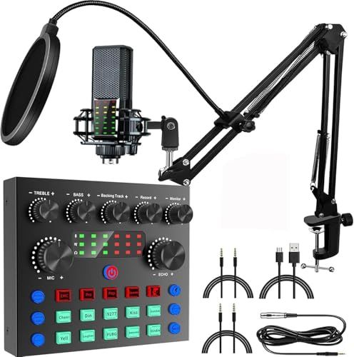 カラオケセット家庭用 ボイスチェンジャー マイク サウンドカード 配信機材 Cotumned v8 sound card with condenser mic set ライブ配信用機材 PA マルチトラックレコーダー レコーディング機材 デジ f2864b23