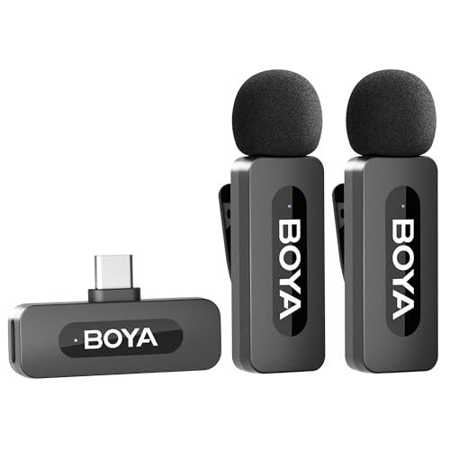 BOYA BY-V20 ワイヤレスマイク USB-C対応 Androidスマホ・iPhone 17/16/15シリーズ用、100m通信範囲、9時間バッテリー、ノイズキャンセリング ラベリアマイク インタビュー YouTube TikTok向け 739c8bdf