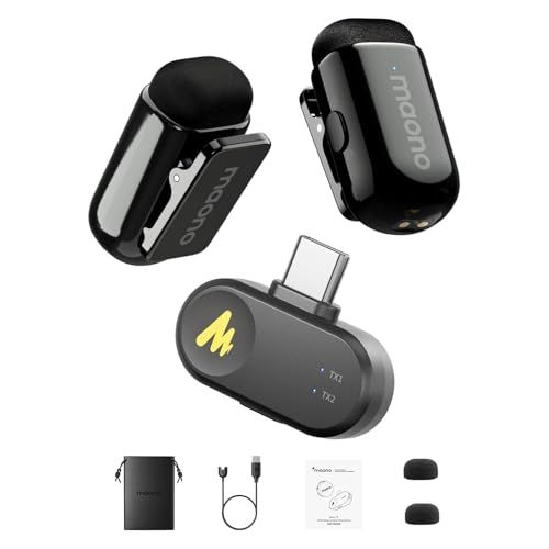 MAONO ピンマイク ワイヤレスマイク 【5.9g小型超軽量-ノイズ軽減-スマホ用】Android/iPhone15/16/PC対応 360°集音 100m伝送 6時間使用 AIボイチェン 音画同期 2人同時使用 クリップ式超ミニ無線 AS e00f8675