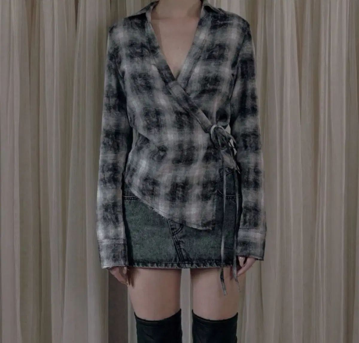 BOHEMSEO WRAP UNBALANCE CHECK SHIRT VINT