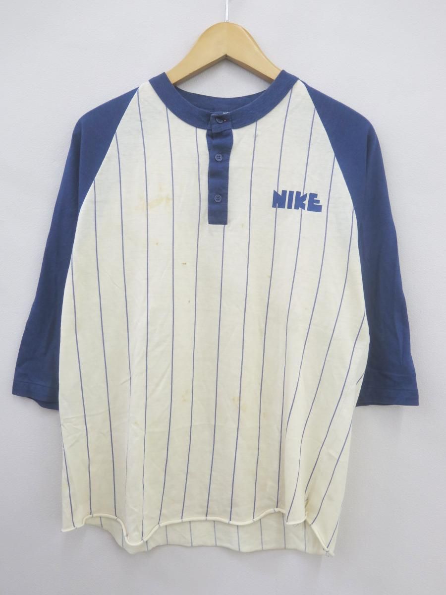 ★7036☆NIKE ナイキ 70s ストライプ 七分袖 ヘンリーネックTシャツ USA製　L