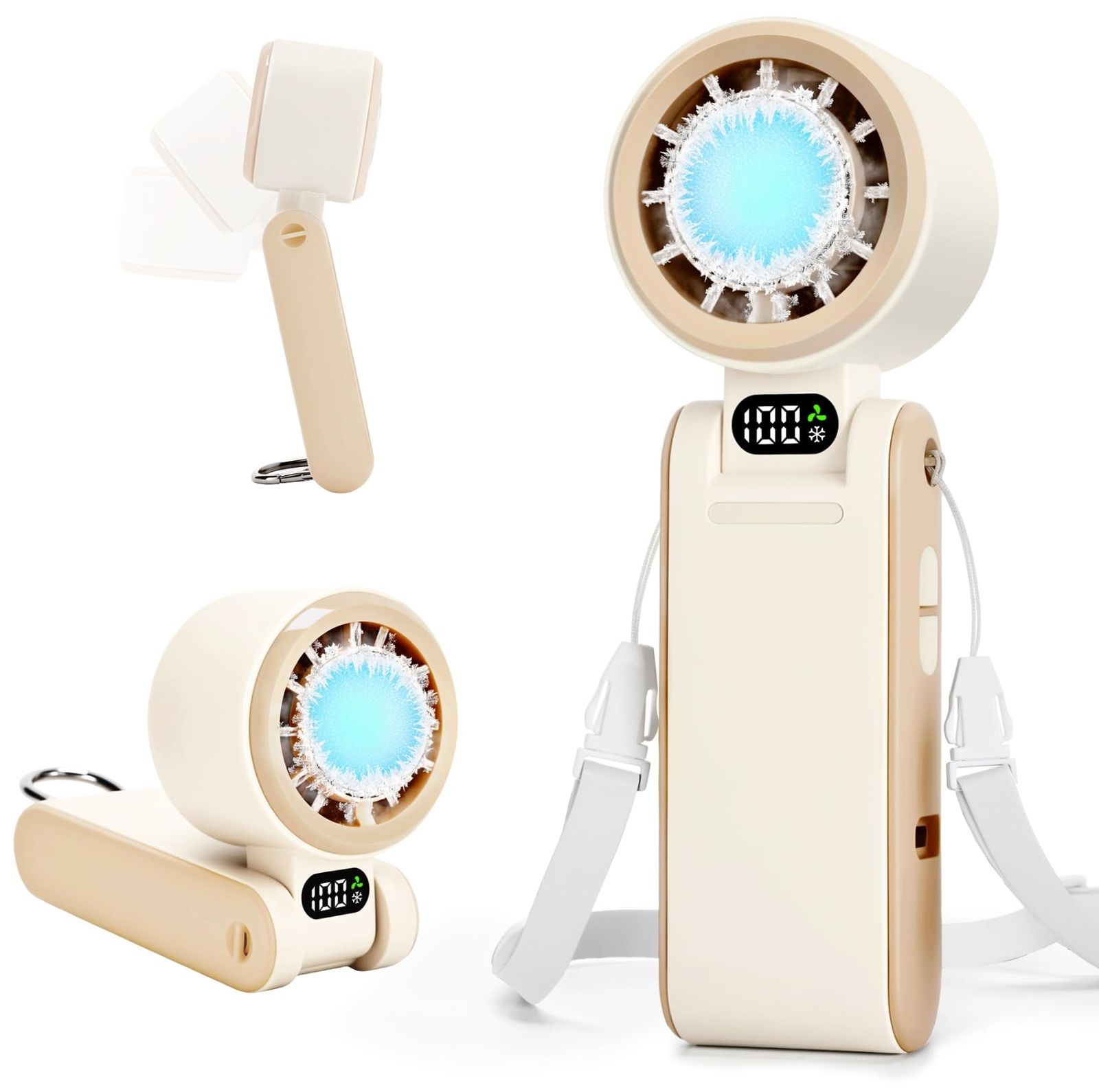 【新品】【 2025新登場 100段階強風 冷却プレート 】 ハンディファン 携帯扇風機 小型 強力 5way 冷却用 手持ち 首掛け 卓上 吊り下げ ペルチェ素子 冷感 ミニ ハンドクーラー 暑さ対策 充電式 15時間 長持ち 4段階切替 006a35b9