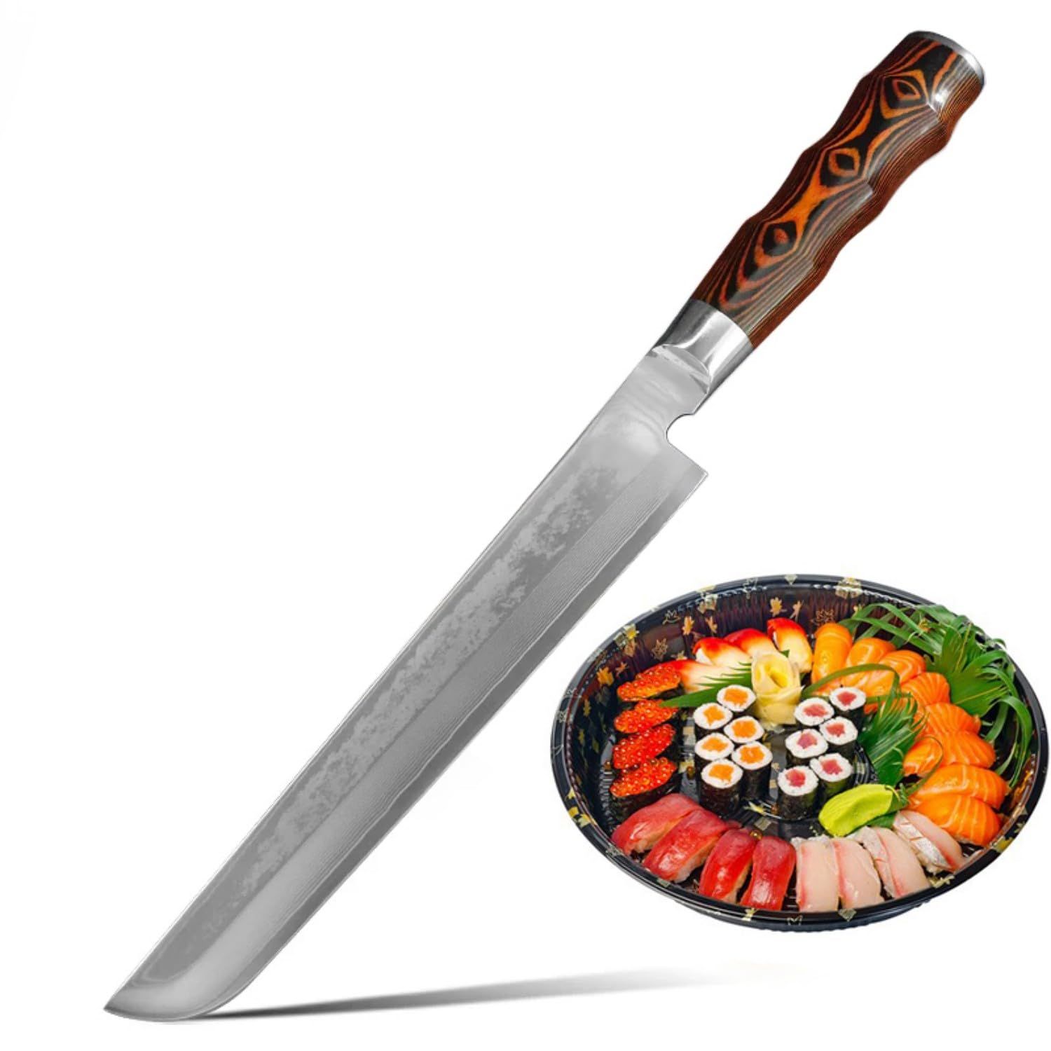 先丸柳刃包丁 210ｍｍ 先丸包丁 刺身包丁 67層ダマスカス V金10号 鋼 左利き 右利き 両刃 鍛造 口金付竹目木柄 切り身を捌く 魚 肉 刺身や魚介類の薄切りや巻き寿司切りなどにwb 95fe686f