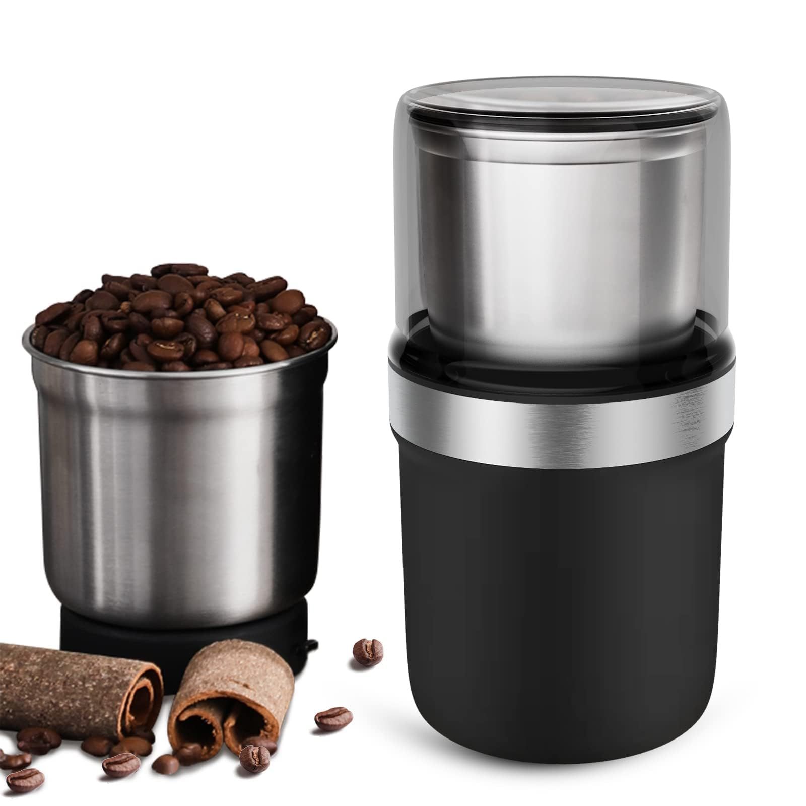 BESROY コーヒーミル 電動 カッター コーヒーミル 電動コーヒーミル 粉末 コーヒー豆 ひき機 水洗い可能 豆挽き/緑茶/山椒/唐辛子/胡椒/山椒/調味料/穀物を挽く 一台多役 掃除ブラシ付 お手入れ簡単送料無料 87ba6544