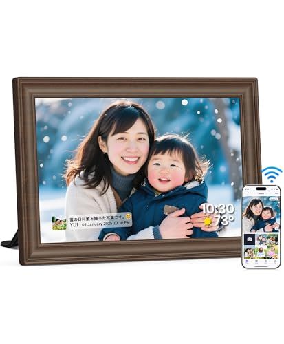 FANGOR デジタルフォトフレーム Wi-Fi 10.1インチ 1280*800解像度 32GB内蔵 SDカード拡張可 写真/動画/天気予報 スライドショー 誕生日 母の日 父の日 敬老の日 初心者向け ブラウン木目フレームt