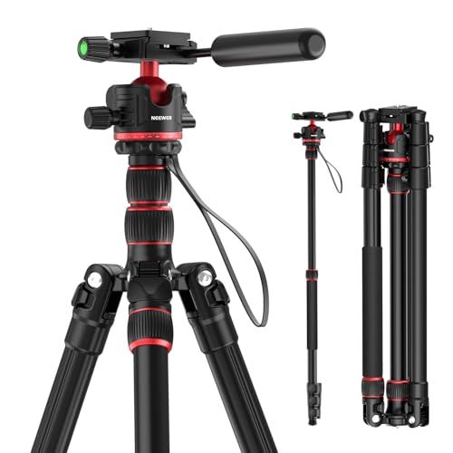 NEEWER Basics カメラ三脚 一脚 196cm コンパクト 軽量 折りたたみ旅行三脚 ビデオ三脚スタンド 360°ボールヘッド Arca型QRプレート リバーシブル脚 & 反転中心軸付き 一眼レフ/ミラーレス/ビデオカメラ用 耐荷重6kg TP08t