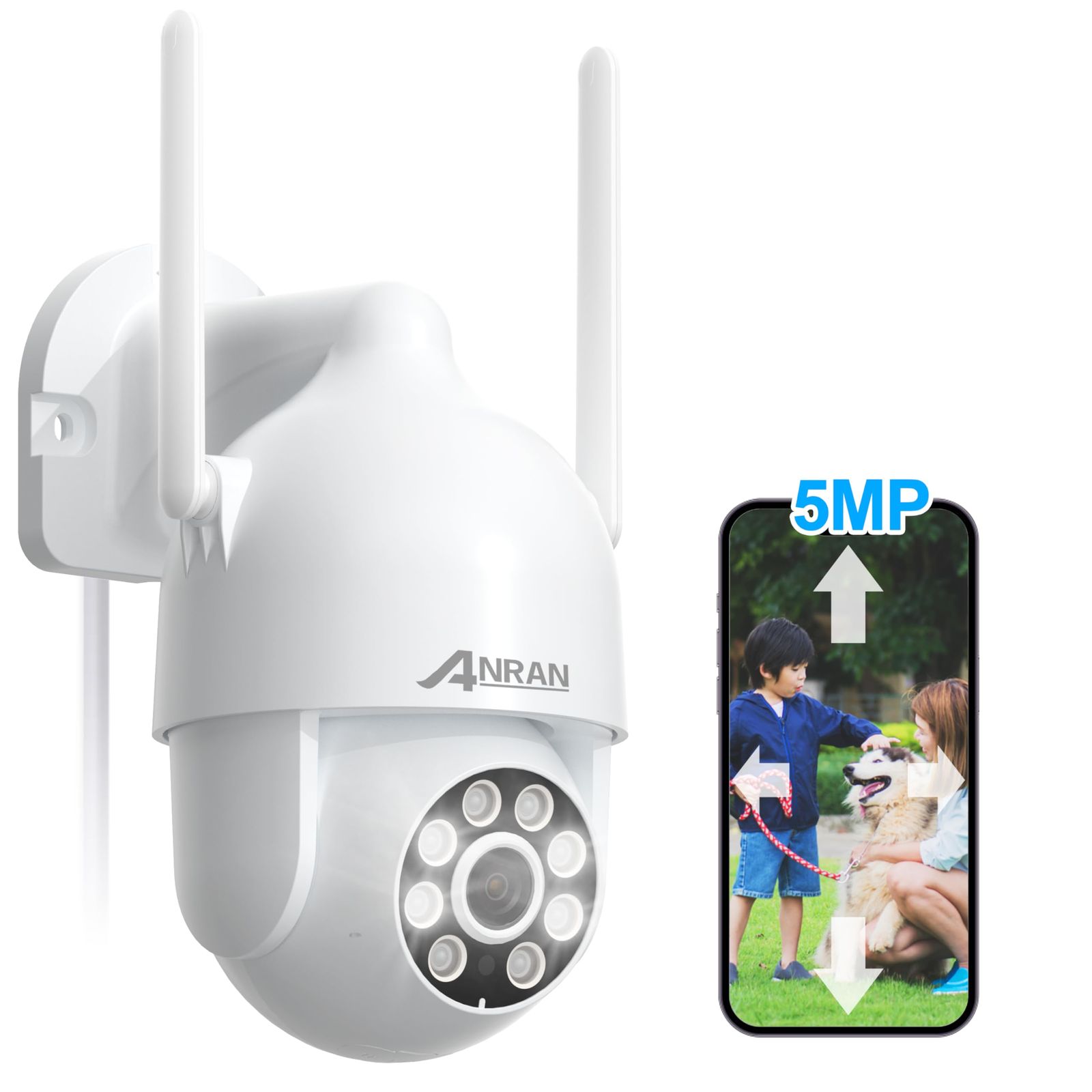 【24時間常時録画・2.4と5GWifi対応・強化版500万画素】ANRAN 防犯カメラ 屋外 5ghz対応 監視カメラ 屋外 ワイヤレス 工事不要 取付簡単 5dBiWiFi強化 自動追跡復帰 屋外用防犯カメラ Alexa対応 360°広角撮影 動体検知ts