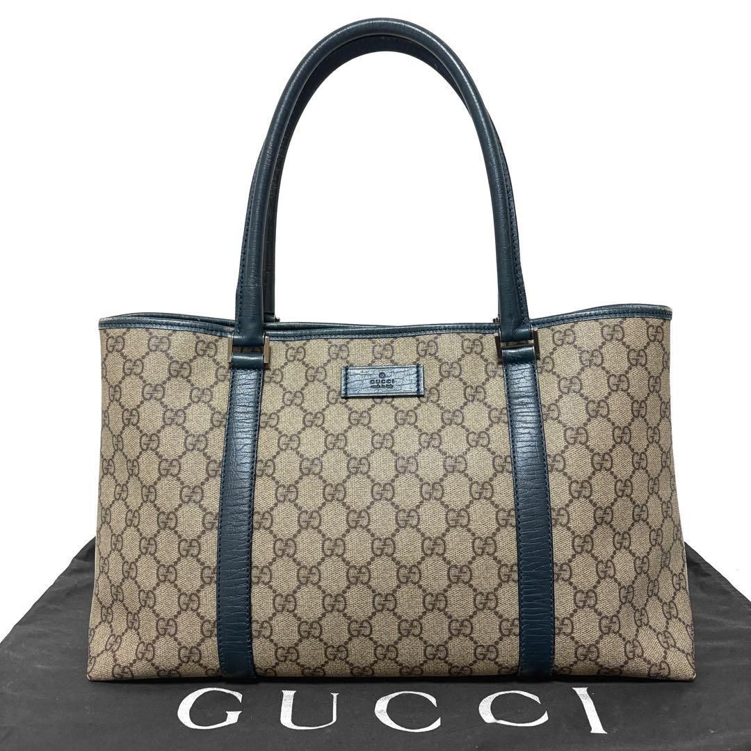 GUCCI グッチ トートバッグ GGスプリーム レザー ベージュ ネイビー 114595