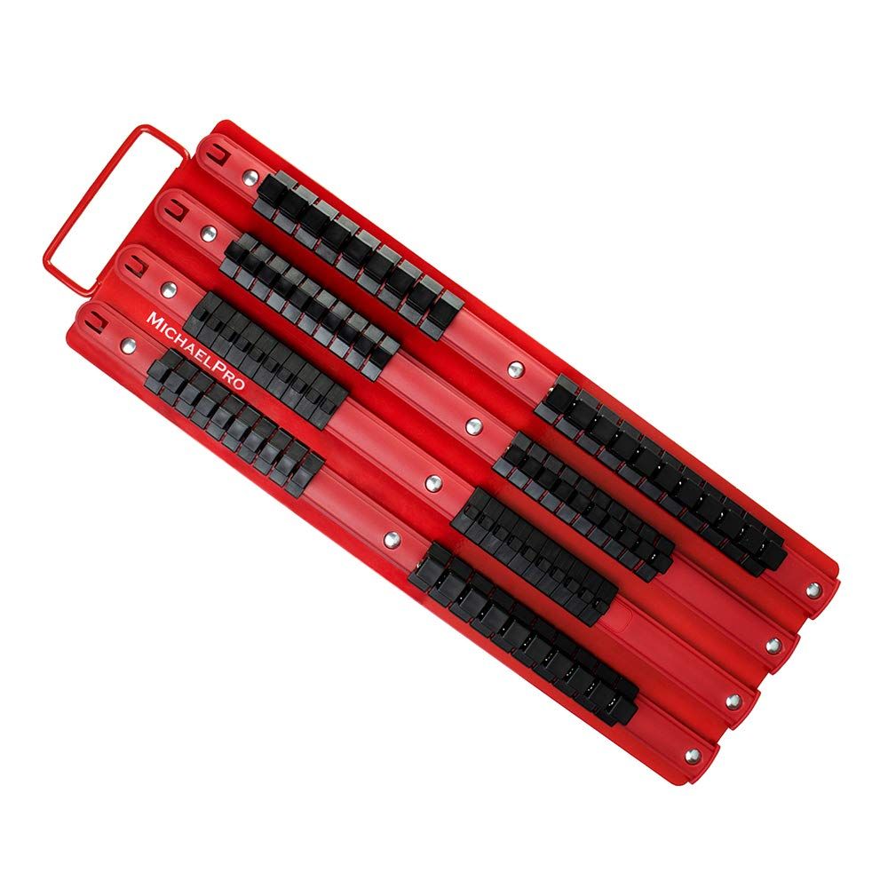 MichaelPro 80ピース ポータブルソケットオーガナイザートレイ ソケットレール 1/4インチ 3/8インチ 1/2インチ ドライブソケット用 プレミアムレッドスチールレール 耐衝撃性クリップ付き 頑丈なラック 整理が簡単(沖縄・離島 f663ff54