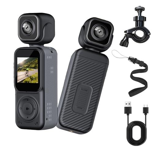【新品】Vlogカメラ 4K アクションカメラ 小型ビデオ ュアルフロントポケット＆リアWIFI Vlogカメラ180°回転可能 真の手ブレ補正 小型camera ボディ 135分連続録画 マイク クリップ式 スポーツ｜旅行｜アウトドア向け 56e73da9