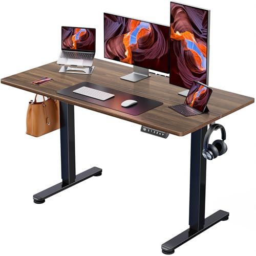 ErGear 電動 オフィスワークテーブル 昇降式デスク スタンディングデスク 幅120cm 耐荷重80kg 高さメモリー機能 上下自動昇降 静音 収納フック付き 机 作業机 テレワーク 【幅120 x 奥行き60 x 高さ72-118cm】（ブラウン）ma