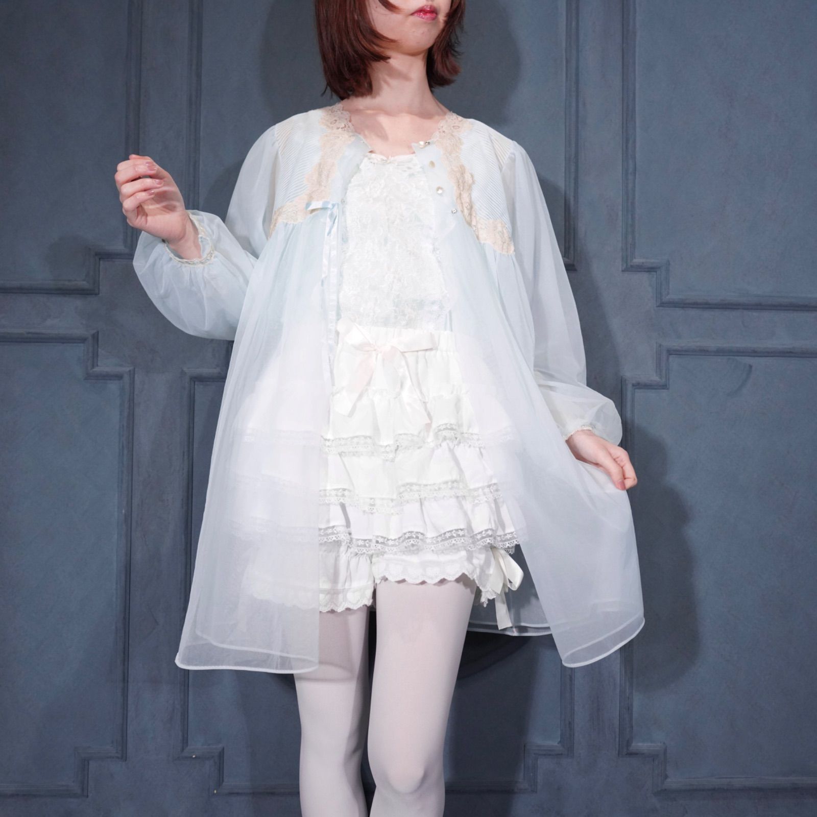60’s〜70’s USA VINTAGE gossard ARTEMIS LACE DESIGN DOUBLE CHIFFON NIGHTY GOWN/60年代〜70年代アメリカ古着レースデザインダブルシフォンナイティドレスガウン