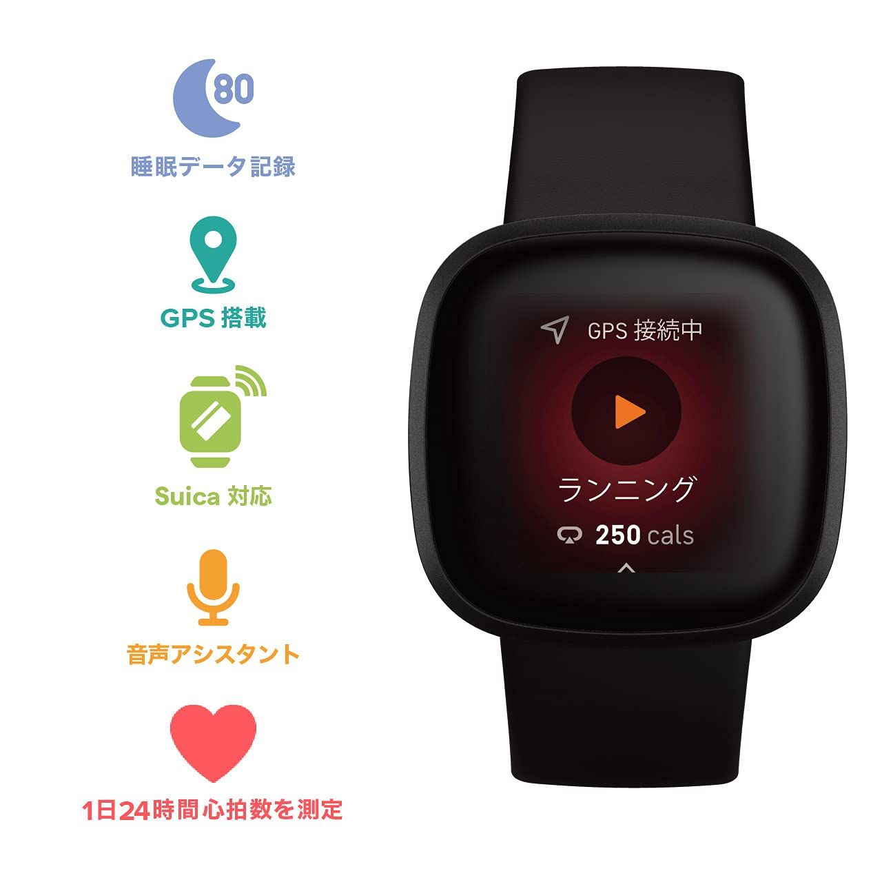 Fitbit Versa3 Alexa搭載/GPS搭載 スマートウォッチ Black ブラック L/S サイズ [日本正規品] [ブラック]｜詳細画像