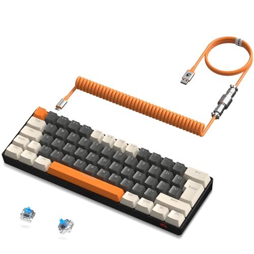 ZIYOULANG T60 ゲーミングキーボード メカニカルキーボード 青軸 60% コンパクトキーボード 有線接続 テンキーレス 62キー カラーブロッキング 19種RGB 64色レインボーバックライト アンチゴースト 全キーアンチゴースト d3729515