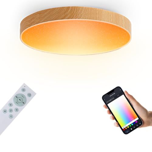 LED 音楽シーリングライト 木目調 6畳 36W 直径30センチ WiFi接続 alexa/google home対応 内蔵のBluetoothスピーカー RGBライト 明るい スマートホーム天井照明 和風 調光調色 高?度 リモコン付き 2381e13b