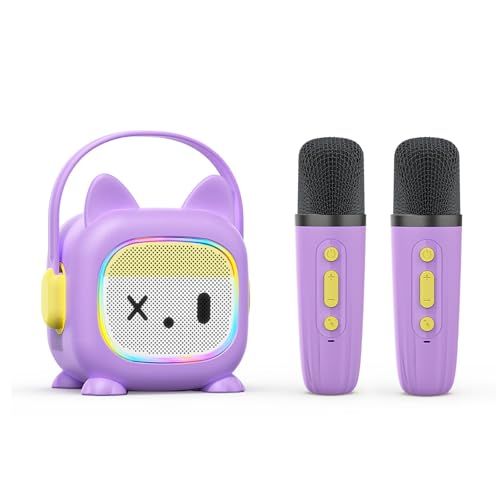 MonoKi カラオケセット かわいらしい外観デザイン Bluetooth5.3 スピーカー ワイヤレス マイク 2本 録音機能と親子のインタラクティブ機能がある 伴奏機能付き カラオケ家庭用 PAセット karaoke RGB LEDライト 911355bc 5,636円