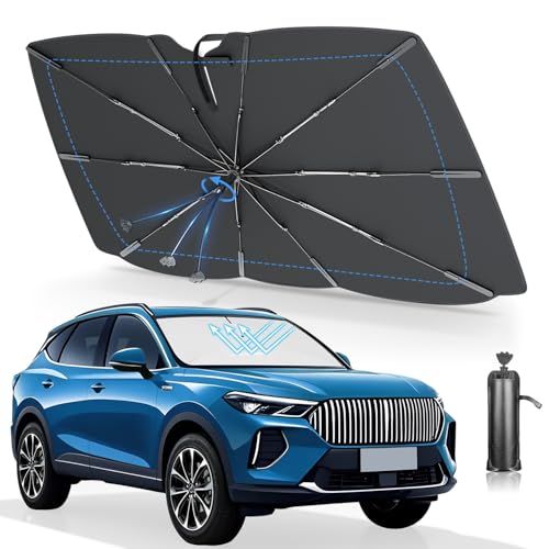 サンシェード 車 フロント 全車種対応 12層ナノ断熱素材【改良型 完全フィット・日本特許】360°折れる中棒 車用サンシェード 傘型 折りたたみ式 紫外線99%カット 遮熱 遮光 取り付け簡単 バックミラー対応 曲がるTPU中棒 強化10本 a8eb79a7
