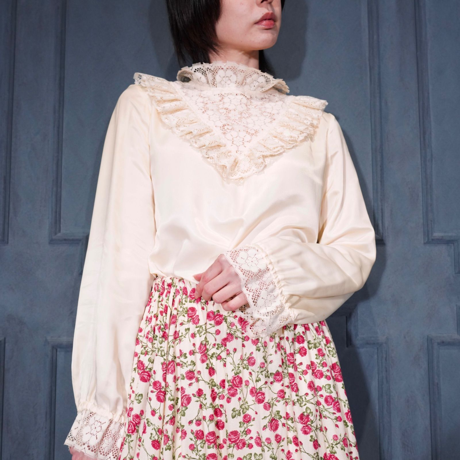 70’s USA VINTAGE TUMBLEWEEDS LACE FRILL DESIGN BLOUSE/70年代アメリカ古着レースフリルデザインブラウス
