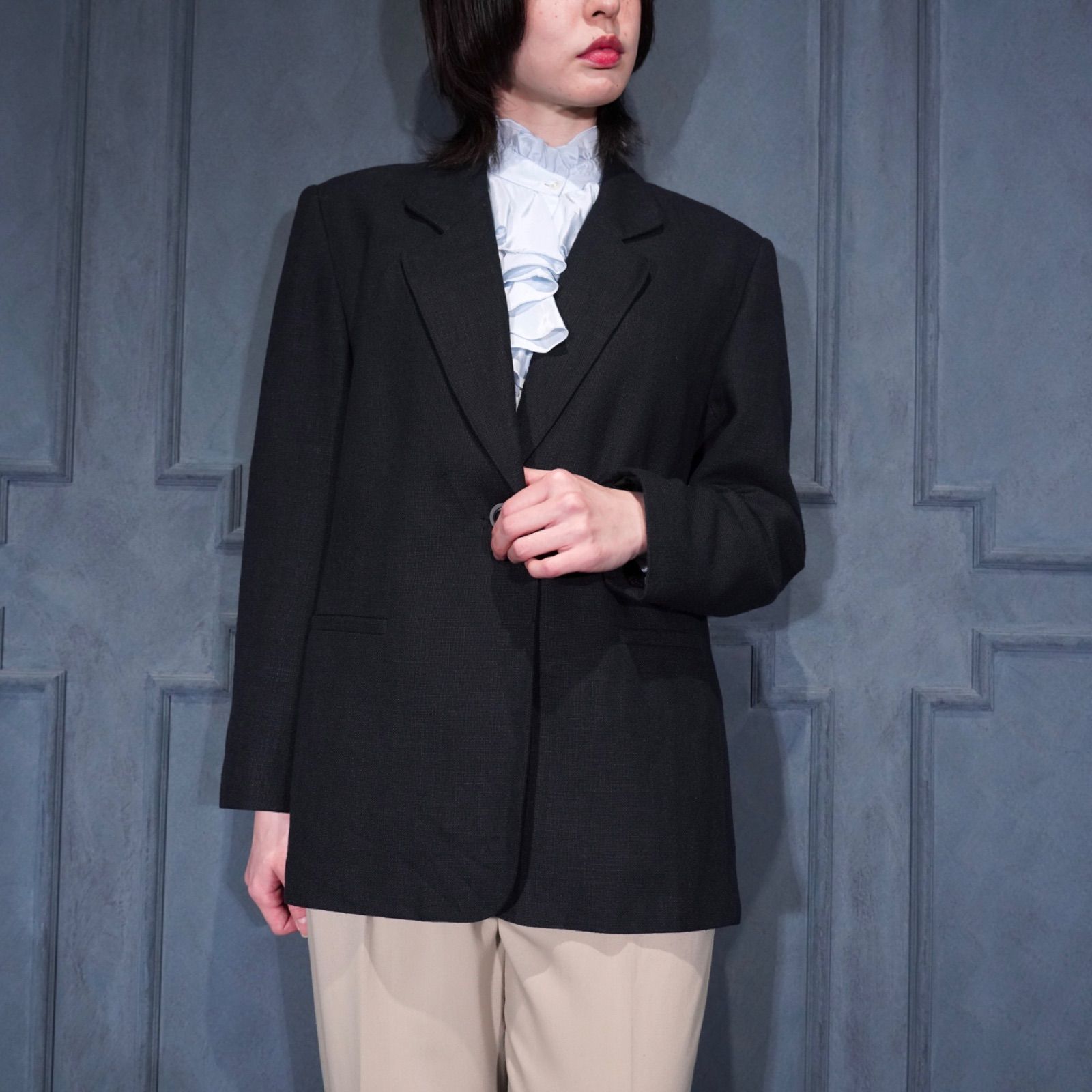USA VINTAGE LINDOR PETITE NAVY COLOR LINEN TAILORED JACKET/アメリカ古着ネイビーカラーリネンテーラードジャケット（ブレザー）