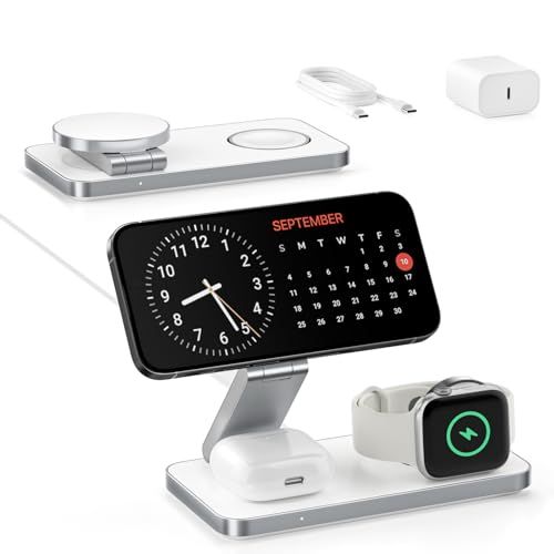 KEEPRO ワイヤレス充電器 3in1 折り畳み式 Magsafe充電器 同時に3つのデバイス充電 15W/10W/7.5W マルチ充電スタンド マグセーフ充?電器 マグネット式 iPhone/Apple Watch/Airpodsに対応 e61c528a