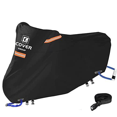 COVERGROUP 420D丈夫厚手 バイクカバー 原付 50cc 80cc 100cc 125cc 耐熱防水撥水防塵バイク用車体カバー紫外線防止色褪せない風飛び防止盗難防止収納袋付(M:205*90*125CM)AR