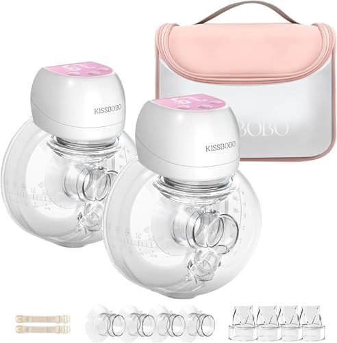 KISSBOBO ABP-1508 ハンズフリー 搾乳器 ウェアラブル 収納袋付き ウェアラブル 授乳ポンプ 強力吸引 低騒音 3モード 9段階 21/24mmインサート/フランジ付き (レッド 2パック)pms 00f691bd