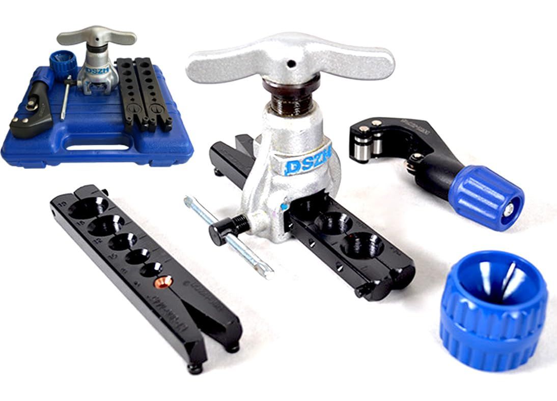 E-FINDS フレアツール フレアリングツールセット フレアリング加工 修繕 パイプ加工 フレアツールキット ラチェット式フレアツール 偏心式 チューブカッター バリ取りナイフ アルミニウム マイルド鋼 パイプ用 (1)wb f4f6e718