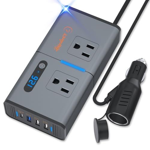 LST インバーター 200W 車載充電器 PD 27W & QC3.0 急速充電 DC 12VをAC 100Vへ変換 シガーソケット コンセント USB-A3 Type-C1 ACコンセント*2 電圧表示 カーインバーター 車 コンセント b704228d