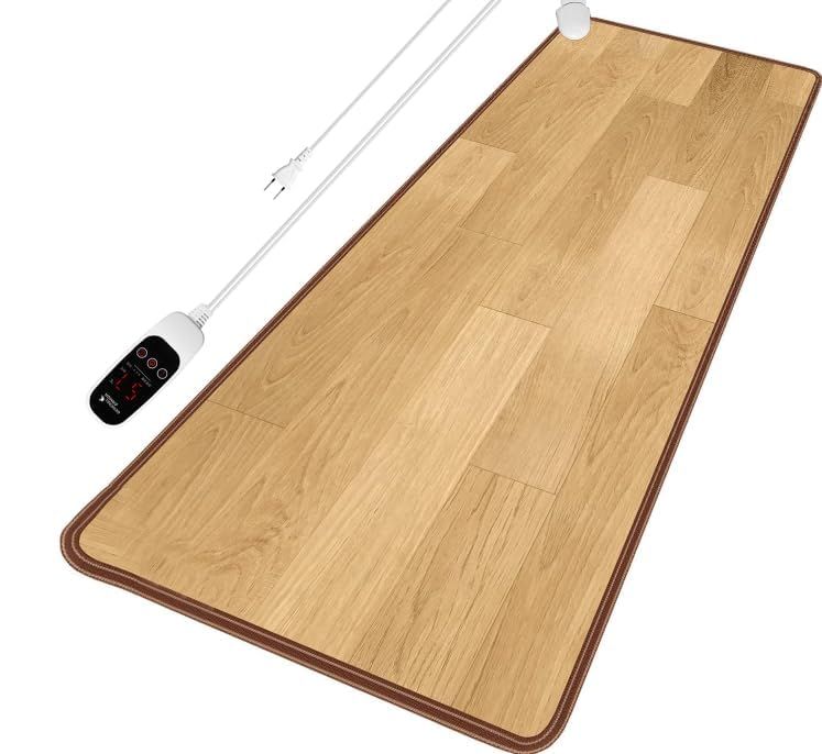 ホットカーペット 防水マット 55×150cm 温度調整5段階 足元ヒーター キッチン用省エネ 電気カーペット 暖房 寒さ対策 タイマー機能付き 木目調 電源コード:右上 (かいぜんばん)t