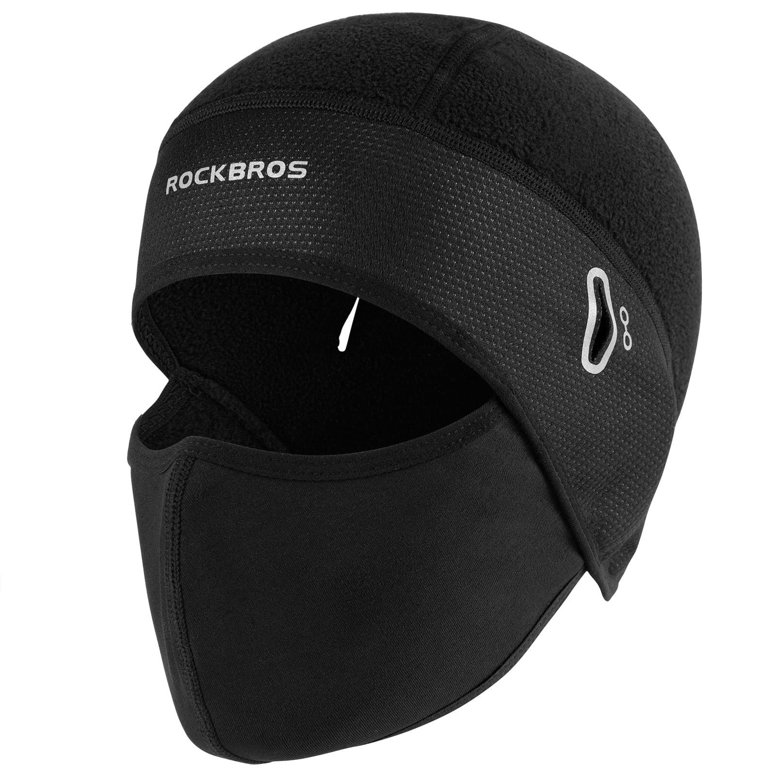 ROCKBROS ヘルメット インナーキャップ 防寒 保温 裏起毛 フルフェイス 一体型 メガネ穴付き ストレッチ性 通気 吸汗速乾 バイク スキー 釣り スポーツ サイクリング ワンサイズ ブラック