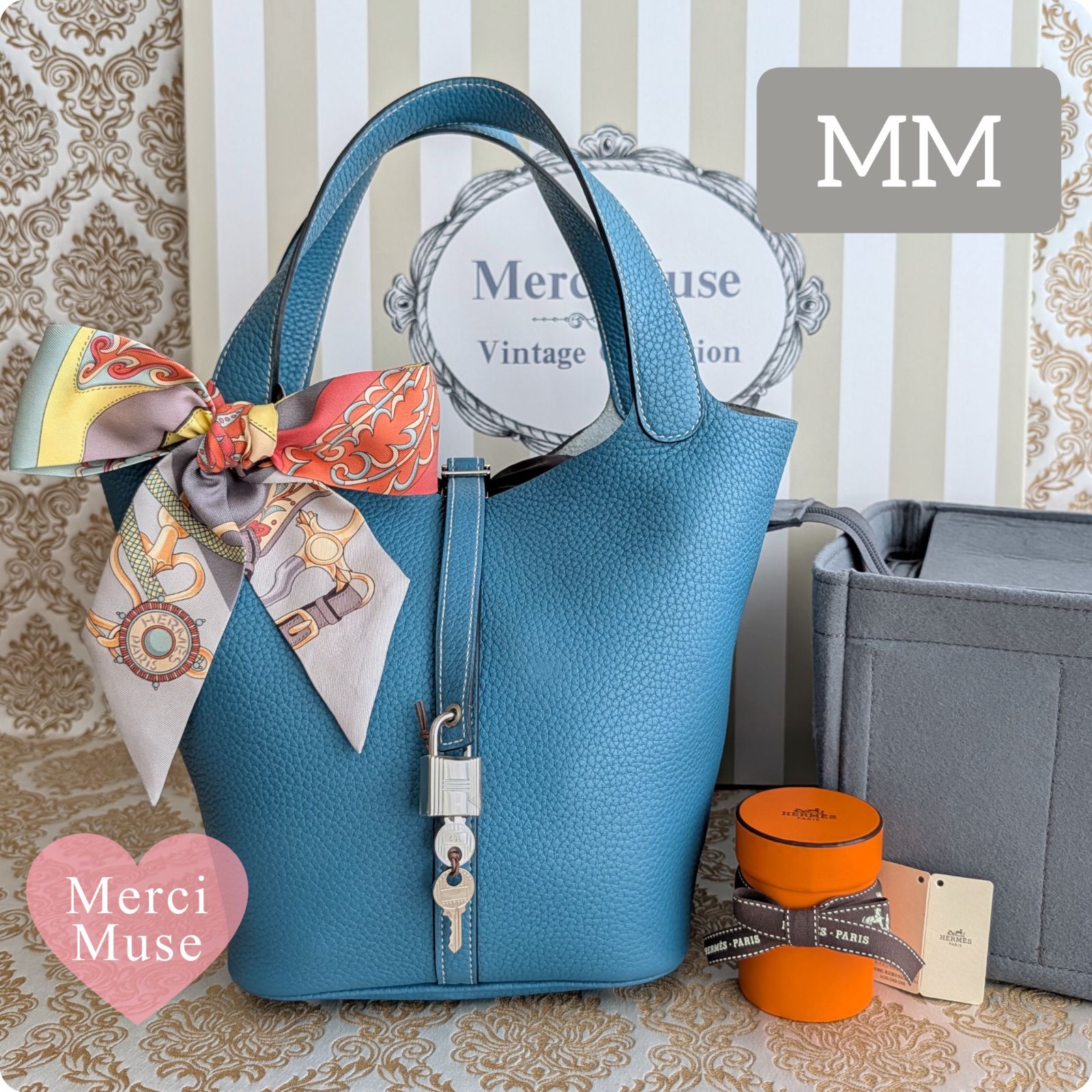 ❤お得なお品❤ピコタンロックMM22 ブルーオラージュ Ｇ金具 エルメス Ｚ刻印 ❤お得なお品❤ピコタンロックMM22 ブルージーンxシルバー金具