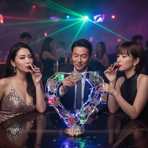 ボトルラック LED酒ボトルの表示棚 & テキーラ観覧車 「夜恋十二光 - 皇雅ハート・エンサンブル」 ショットグラス付き｜バー、居酒屋、キャバレー、歌舞伎町まで、商用・家庭用を問わずあらゆる空間を照らす一本wb e42b510d