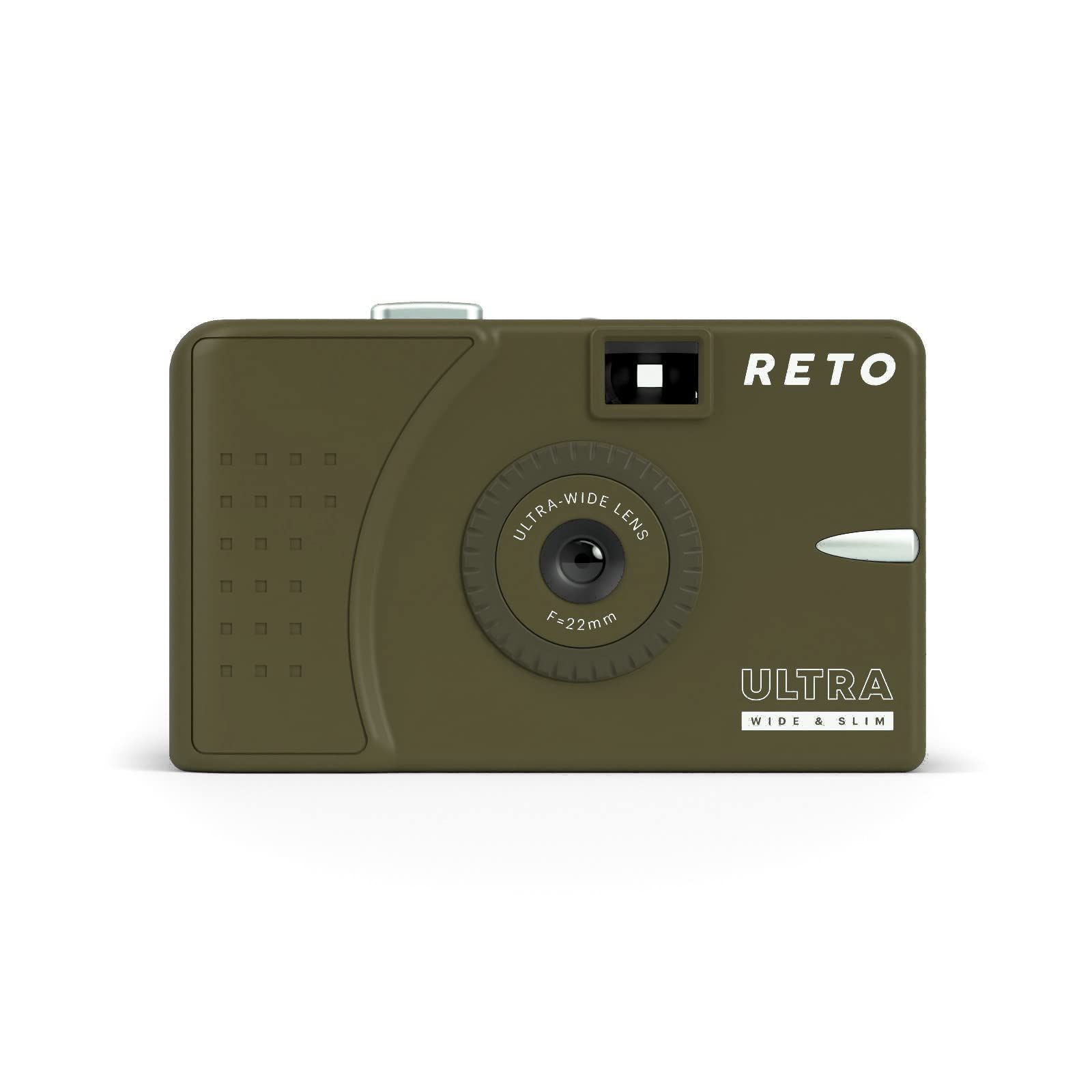 RETO Ultra Wide & Slim 35mm 再利用可能な昼光フィルムカメラ - 22mm 広角レンズ、フォーカスフリー、軽量、使いやすい (オリーブ)送料無料 c47500ee