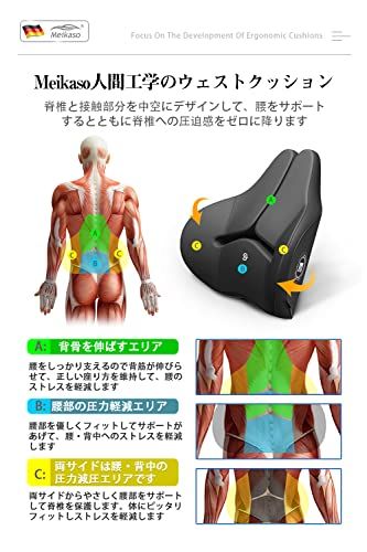 Meikaso 腰クッション ランバーサポート ファッション背もたれ カークッション ウェストクッション 着座 アップグレード ハイエンド 運転 腰楽 低反発 枕 通気性 人間工学 腰サポート 車用品 オフィスチェア用品 (ブラック)送料無料 e5907380