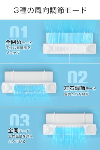 【新設計】 エアコン風除けカバー エアコンルーバーカバー 直撃風防止 風よけ 壁掛け式 風向きと角度調整可 循環送風 1秒掛けるだけ 長さ調整可能 穴あけ不要 簡単取り付け 落下防止風よけ 伸縮自在 60cm-94.5cm調整可能 組み立て不 f014108b