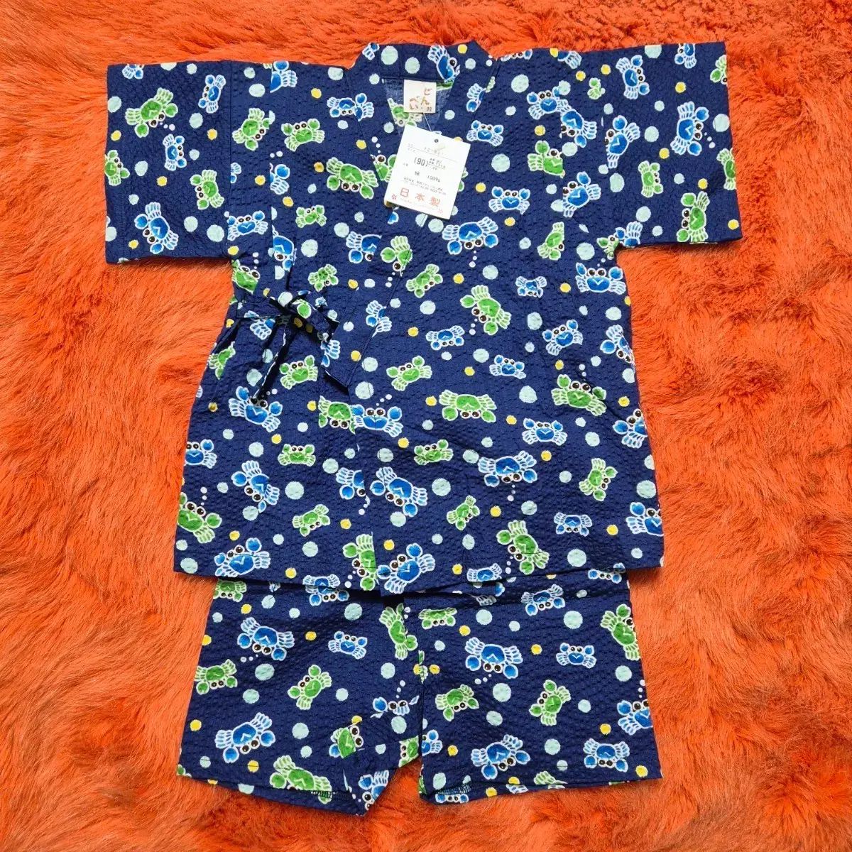 日本 ゲ パータン 花 ゲ 浴衣 甚平 上下セット キッズ 90 新品