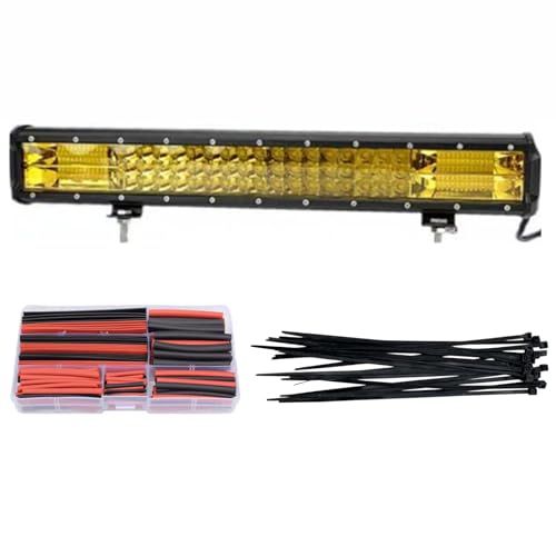 【Deepa Ribusu】20インチ LEDライトバー 288W 52cm 12V/24V兼用 ワーク 作業灯 オフロード LEDワークライト 集魚灯 汎用フォグランプ 熱収縮チューブ 結束バンド付き (イエロー)ts
