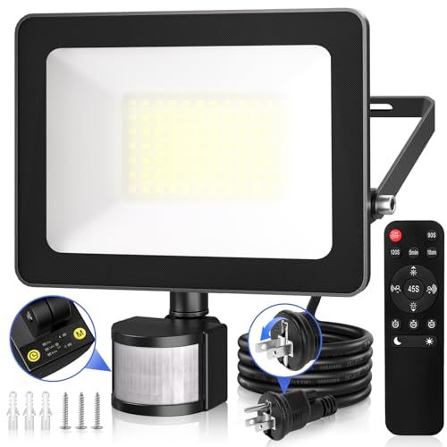 CLY センサーライト 屋外 人感センサーライト 防犯ライト LED投光器 60W 昼光色 7000LM 6500K IP66防水 人感センサー 作業灯 フラッドライト 超爆光【2025年最新改良 リモコン操作 無段階調光 常時点灯機能 センサー部もモードts