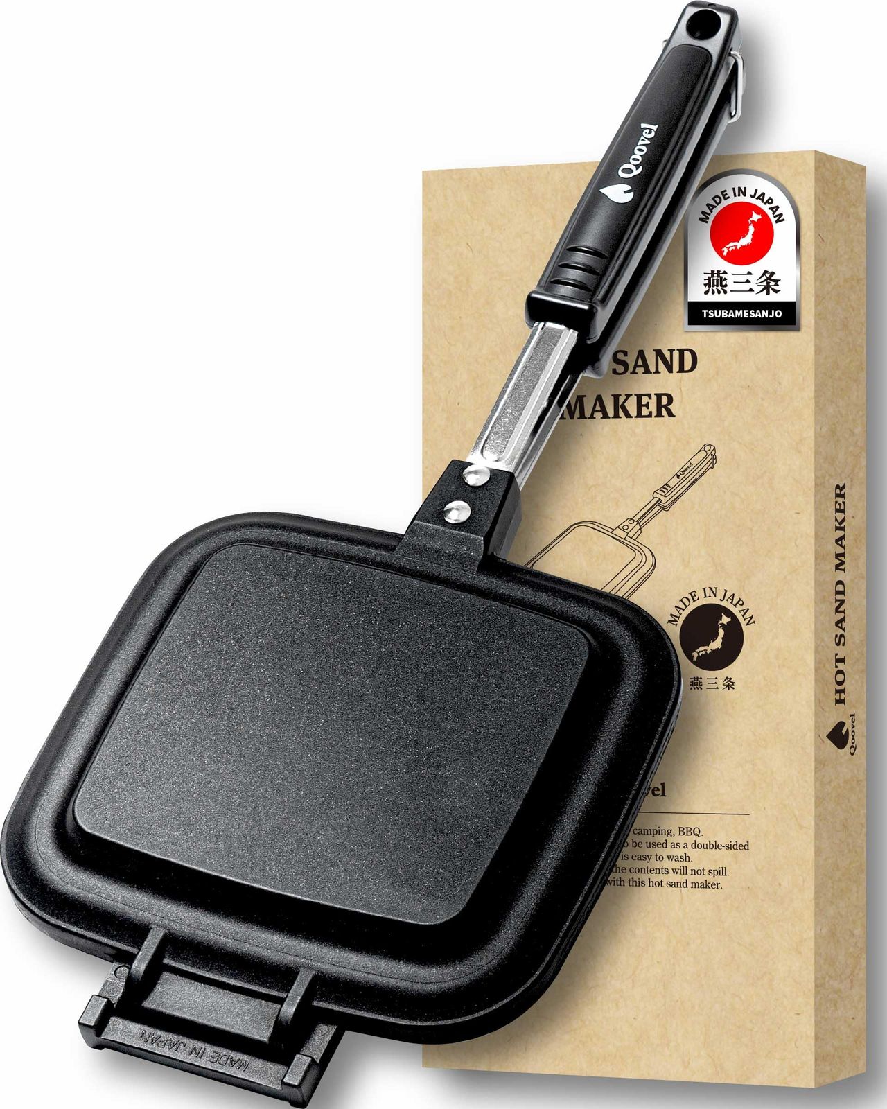 Qoovel 【燕三条】日本製 ホットサンドメーカー 直火 耳圧着 50種の電子レシピ付 耳まで焼ける 上下分離型 片面フラット フッ素加工t