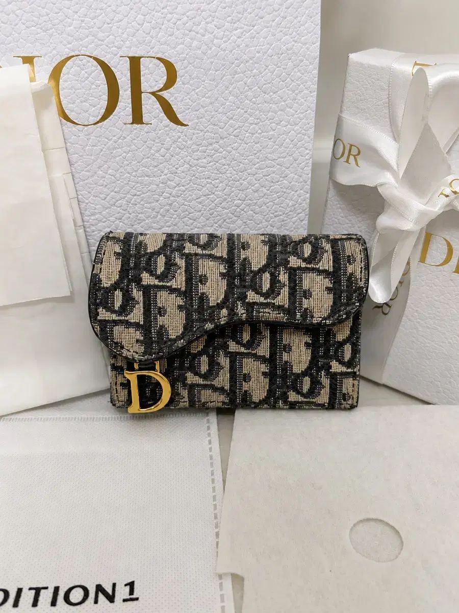 新品級/フルセット Dior オブリーク サドル カードウォレット