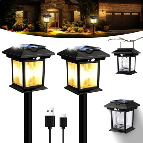 Garden Light Outdoor IP65 Waterproof Solar Sensor Light, 3 Intelligent Modes (Equipped with Light & Motion Sensor), Auto On/Off [High? [Solar Light Bulb Color, 3 Way, Recessed, Wall Mount, and Hanging, Compatible with Both Solar Power Generation and USB Rechargeable, 1200mAh, Large Capacity Battery] Solar Lantern, 3f23a51e