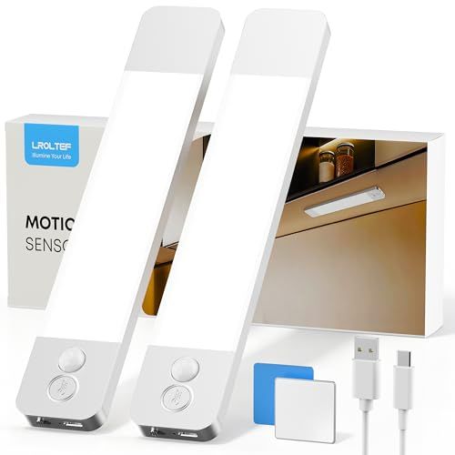 LROLTEF LEDセンサーライト フレームレス超薄型 キッチンライト 人感センサー 室内 マグネット付き 20cm 1100mAh 大容量 Type-C充電式 4000k 調光可能 取付簡単 両面テープ 磁石付属 配線不要 省エネ 高感度 da3ee59b