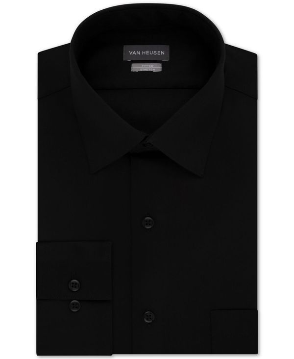 ヴァンハウセン メンズ トップス シャツ Tシャツ Van Heusen Mens Fitted Stretch Wrinkle Free Sateen Solid Dress Shirt Black ブラック