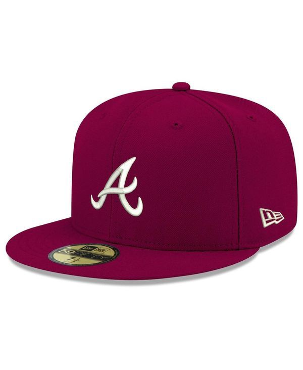 ニューエラ メンズ アクセサリー 帽子 ロゴ New Era Mens Cardinal Atlanta Braves Logo White 59FIFTY Fitted Hat Cardinal ホワイト