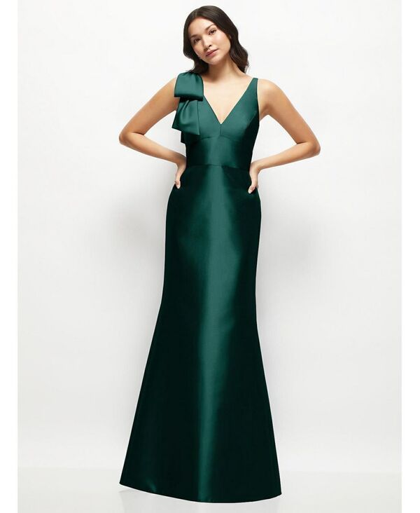 アルフレッド レディース トップス ワンピース サテン Alfred Sung Womens Deep Vback Satin Trumpet Dress with Cascading Bow at One Shoulder Evergreen